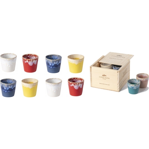 Costa Nova grespresso serie set van 8 lungo kopjes in houten gift box 210 ML - Bright