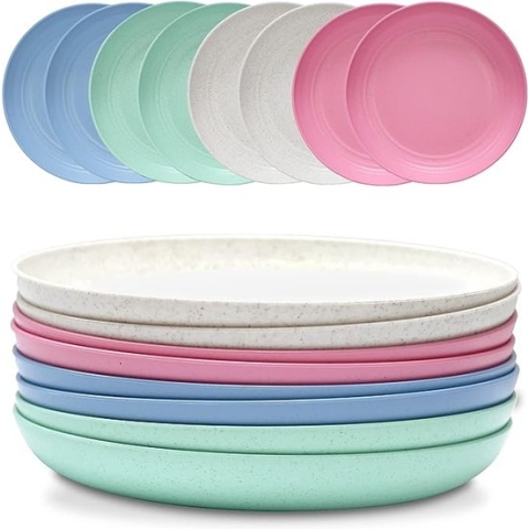 8 stuks borden van PP 19,8 cm, lichte onbreekbare platte borden, serviesset van kunststof, herbruikbaar, magnetron- en vaatwasmachinebestendig, BPA-vrij, voor kinderen en volwassenen