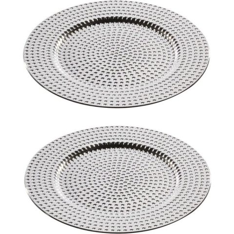 10x stuks diner borden/onderborden zilver met steentjes 33 cm - Diner/kerstdiner borden/onderborden/dinerborden
