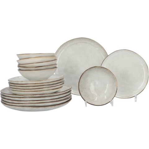 Aardewerk Servies Flower Beige 6 persoons 18-delig - Beige