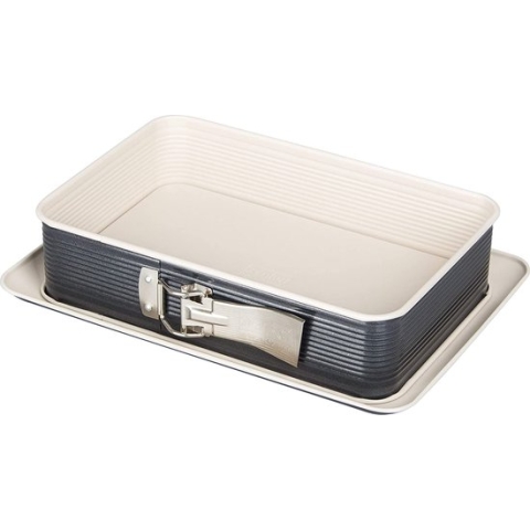 Rechthoekige springvorm pan CREME NOIR, bakvorm van plaatstaal, taartvorm met keramisch versterkte antiaanbaklaag (kleur: crème / antraciet), hoeveelheid :1 stuk