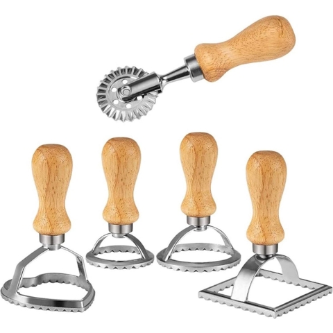 Uitsteekvormpjes, set van 5 stuks, deeg, raviolisnijder, deegzakvormer, vierkante ronde hardzijdige ravioli-vormer, pastapers
