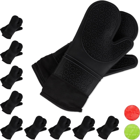 Relaxdays 10 paar ovenwanten siliconen - ovenhandschoenen - bbq handschoenen - zwart