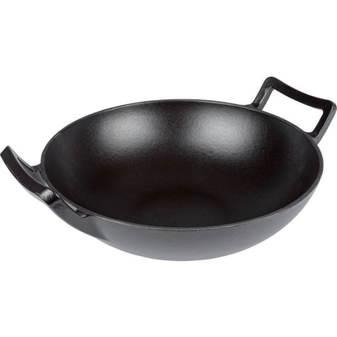 Grillmeister Gietijzeren Barbecuewok - Ø31,5 cm - Ideaal voor heerlijke wokgerechten van de BBQ! - Materiaal: geëmailleerd gietijzer - Gelijkmatige en snelle warmteverdeling - Geschikt voor buiten - Onmiddellijk klaar voor gebruik