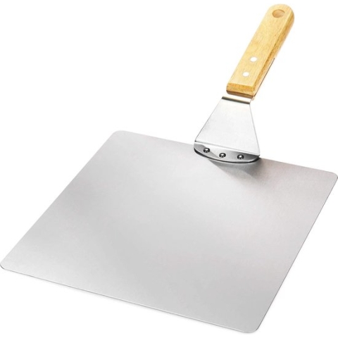 pizzaschep van roestvrij staal - pizza- en cakeschep met houten handvat - pizzaschuiver voor pizza, tarte flambée, broodjes en brood (zilver / bruin - hoekig)