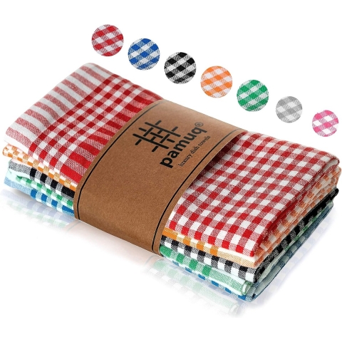 Theedoeken katoen 100% - meerkleurig geruit, set van 5, 45 x 65 cm, met ophanghaakje - theedoeken, katoen, droogdoeken, keuken, keukendoeken, katoen, keukenhanddoeken