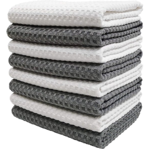 Ultra-premium microvezel keukendoek met wafelpatroon - 8-pack - grijs, wit - 40,6 x 71,1 cm