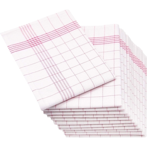 set van 12 theedoeken, vaatdoeken, halflinnen, 50x70 cm, rood