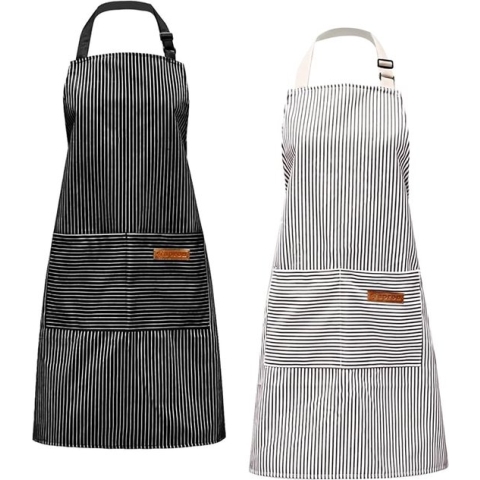 2 stuks kookschort met verstelbare nekband en 2 zakken keukenschort schort katoenen linnen kookschorten voor vrouwen mannen koken bakken schilderen tuinieren (zwart & grijs), zwart en grijs