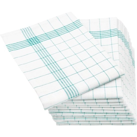 set van 12 theedoeken, vaatdoeken, halflinnen, 50x70 cm, groen