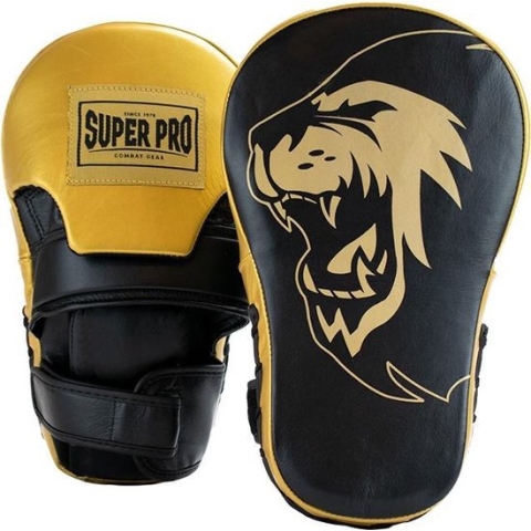 Super Pro Combat Gear Handmitts Long Curved Leder Zwart/Goud