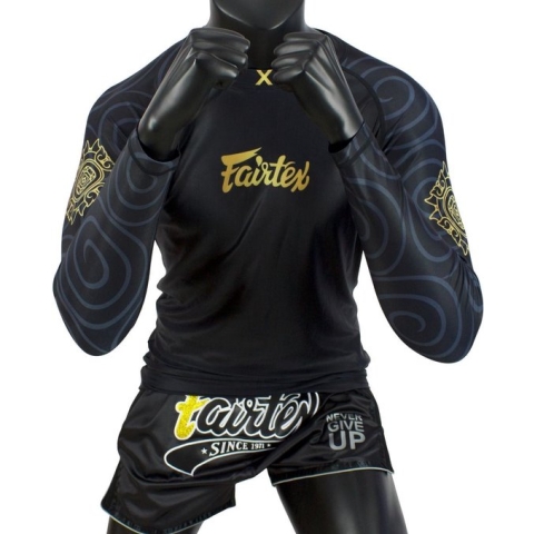 Fairtex Pro Long Sleeves Rashguard - "Ninlapat" - zwart/goud - maat L