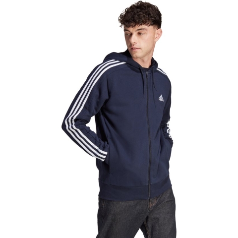 adidas Sportswear Essentials French Terry 3-Stripes Ritshoodie - Heren - Blauw- L