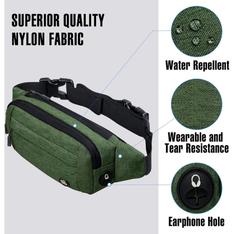 Bumbags Heuptasje voor dames, modieuze heuptas met verstelbare riem voor sport, hardlopen, wandelen, joggen, meisjes, vrouwen en mannen, Groen, S, Lange tailleband