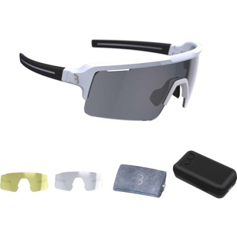 BBB Cycling Fuse PC flash Mirror Fietsbril - Anti Condens Zonnebril - 3 Lichtgewicht Lenzen - Mat Wit - BSG-65