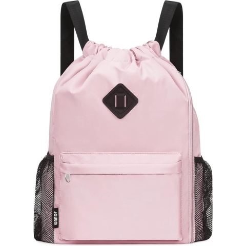 Rugzak met trekkoord, sporttas met schoenenvak, waterafstotende string-rugzak voor dames en heren, roze