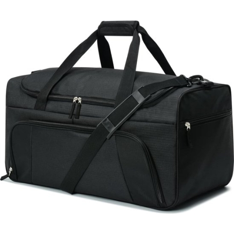 Sporttassen, 55 liter, grote rijstbekers, weekendtassen, weekendtassen voor dames en heren, met schouderriem, opvouwbaar, voor gym, sport, irriteren, zwart (2)