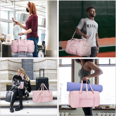 Sporttas voor dames, reistas met schoenenvak en vak voor nat gebruik, toilettas, yogatas, trainingstas voor heren, gymtas, fitnesstas, roze