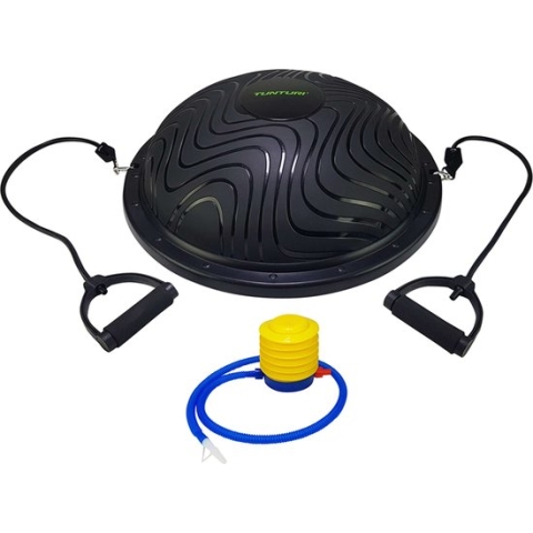 Tunturi Balanstrainer pro met handvatten - Balanskussen met resistance band set - Balansbal incl. meegeleverde voetpomp - Incl. gratis fitness app