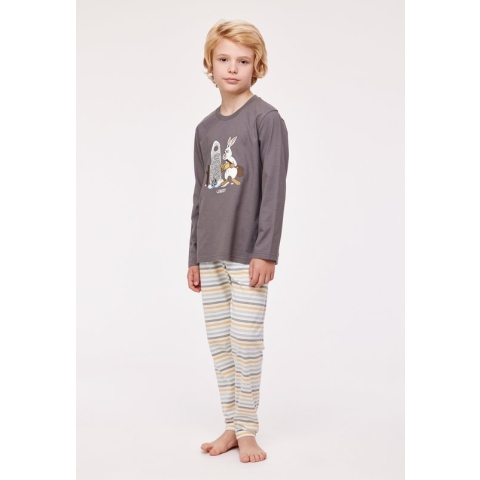 Woody pyjama jongens/heren - donkergrijs - haas - 232-10-PLS-S/154 - maat 176