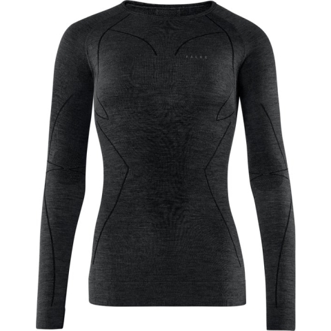 FALKE Wool Tech. Regular Fit Base Layer Top Met Lange Mouwen Sneldrogend Warm Ademend Merino Thermo Ondergoed Zwart Dames Underwear - Longsleeve - Maat XL