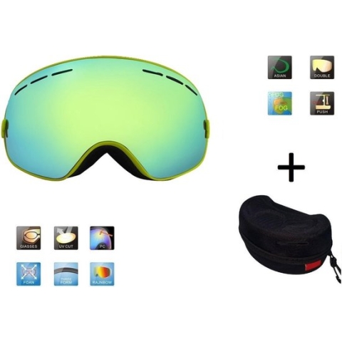 Ski & Snowboard bril / Goggle met hard case lens Smoke Gold frame Geel F type 6 Cat. 0 tot 4 - ☀/☁ lens kan verwisseld worden  is extra optie.