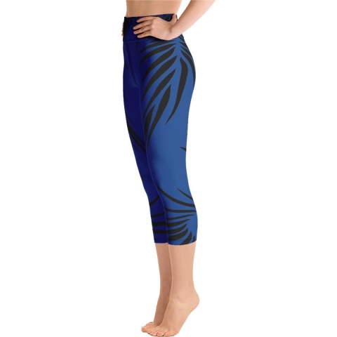 Sportlegging - Capri 3/4 - design Power Up - High Waist - Dry Fit - High Performance - 4way stretch- unieke print - UPF 50+ - Hardloop - Yoga - Fitness - Dans  - Pilates - Training - sportbroek –kobaltblauw zwart - maat XL