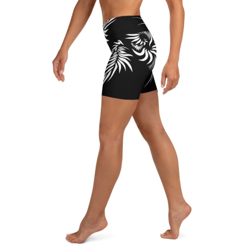 Sport Short - design Yin Yang Power Up - High Waist - Dry Fit - High Performance - 4way stretch - UPF 50+ - Hardloop - Yoga - Fitness - Dans - Pilates - Training - Korte Broek- dames- zwart wit - maat L