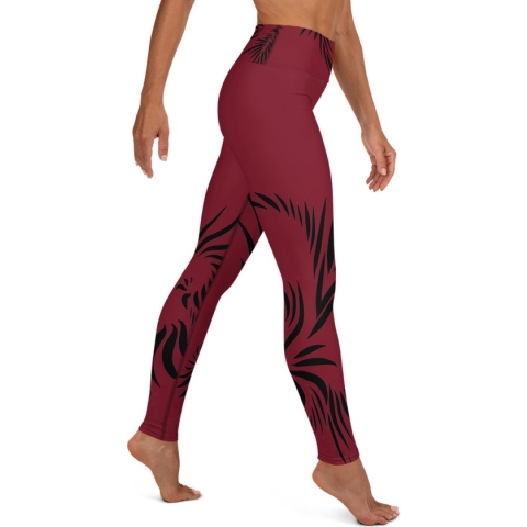 Sportlegging - design Power Up - High Waist - Dry Fit - High Performance - 4way stretch- unieke print - UPF 50+ - Hardloop - Yoga - Fitness - Dans  - Pilates - Training – sportbroek – warmrood zwart - maat XL