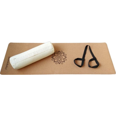 Samarali Yin Yoga Set - Kurk yogamat, yoga bolster, kurk massagebal & draagriem - Ethisch geproduceerd