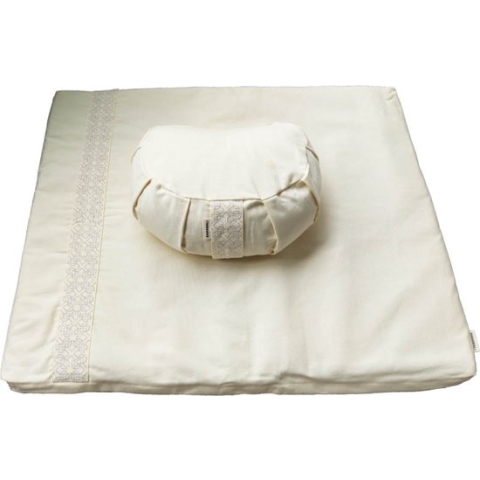 Yoga kusssen - Meditatieset Zafu Kussen & Zabuton (Ivoor) - Yoga Ondersteuningsset - 100% Biologisch Katoen - Eco Boekweit - Zen Accessoire - Dubbellaags