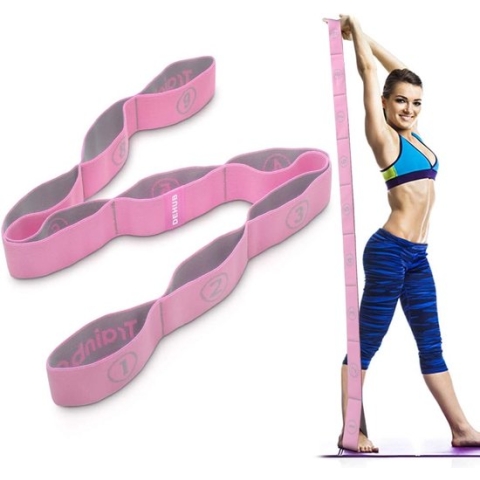 Yogaset, stretch yogaband met 9 strikken, wasbaar, gemakkelijk te dragen en zeer elastische gymnastiekband, ideaal stretchband voor warme yoga (roze)