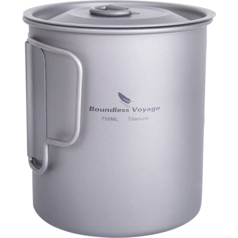 Boundless Voyage - Titanium Beker Mok - Titanium Hangpot met Deksel - Opvouwbaar Handvat - Buitenshuis - Ultralight - Camping Pot - Drinkbeker met Spork - Picknick - Bestek Kookgerei - 300ml - 420ml - 600ml - 750ml - 900ml - 1100ml - 1200ml