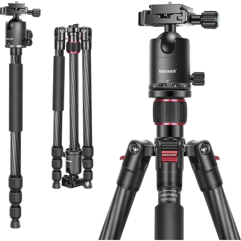 Neewer® - Carbon Fiber 168 cm Statief Monopod met 360-Graden Balhoofd, 1/4 Inch Snelsluiting, Draagtas voor DSLR Camera, Videocamera, Draagvermogen tot 12kg