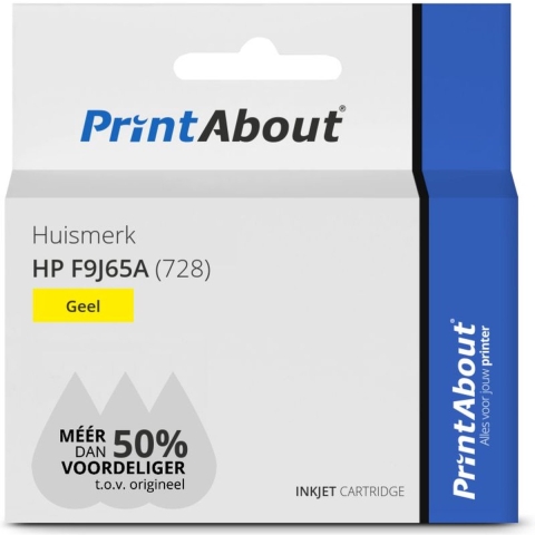 PrintAbout huismerk Inktcartridge F9J65A (728) Geel Hoge capaciteit geschikt voor HP