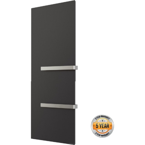 Welltherm Handdoek Droger Glas | satin zwart | 660 Watt| 60x150 cm | infraroodpaneel | met 2 x met éénzijdig open Handdoekhouder chroom