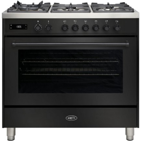 BORETTI MLG96BZW Gasfornuis 90cm, 6 brander, XL-oven 123L, ZW