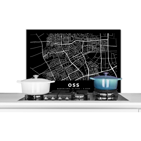 Spatscherm Keuken - Kookplaat Achterwand - Spatwand Fornuis - 90x60 cm - Stadskaart - Oss - Nederland - Aluminium - Wanddecoratie - Muurbeschermer - Hittebestendig