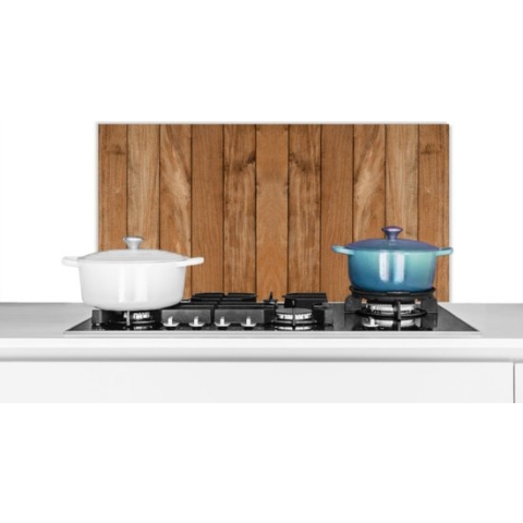 Spatscherm Keuken - Kookplaat Achterwand - Spatwand Fornuis - 80x40 cm - Hout - Naturel - Planken - Structuur - Aluminium - Wanddecoratie - Muurbeschermer - Hittebestendig