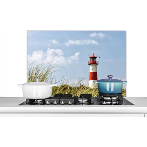 Spatscherm Keuken - Kookplaat Achterwand - Spatwand Fornuis - 90x60 cm - Zee - Vuurtoren - Duitsland - Aluminium - Wanddecoratie - Muurbeschermer - Hittebestendig