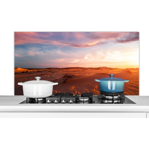 Spatscherm Keuken - Kookplaat Achterwand - Spatwand Fornuis - 120x60 cm - Zand - Landschap - Lucht - Woestijn - Aluminium - Wanddecoratie - Muurbeschermer - Hittebestendig