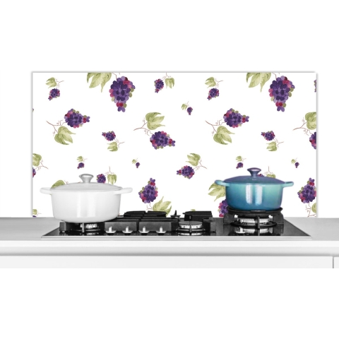 Spatscherm Keuken - Kookplaat Achterwand - Spatwand Fornuis - 120x60 cm - Druiven - Aquarelverf - Sjablonen - Aluminium - Wanddecoratie - Muurbeschermer - Hittebestendig