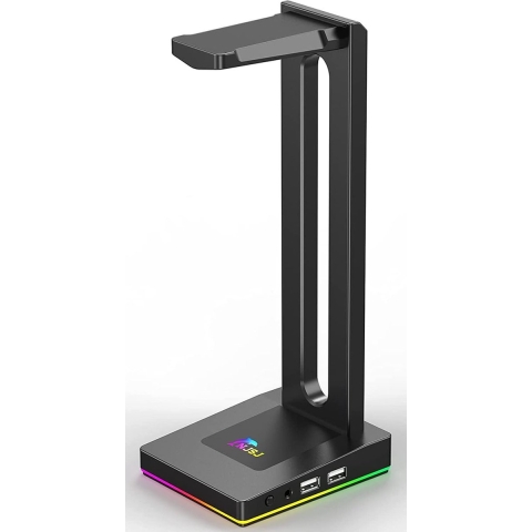 Headset Stand - Headset Houder - Koptelefoon Houder - RGB - 3,5 mm AUX - 2 USB-poorten - Zwart