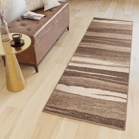Tapiso Sari Tapijt Loper Bruin Beige Woonkamer Gang Vloerkleed Maat- 80x350