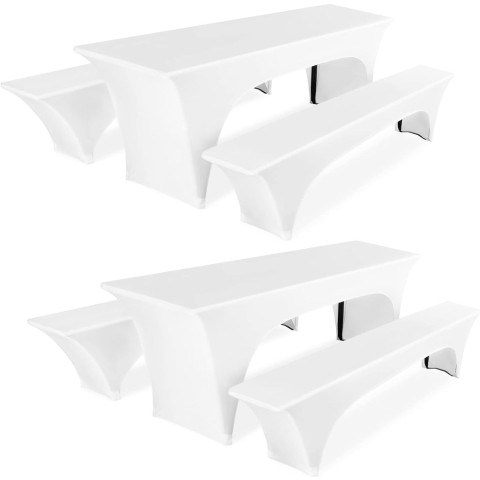 Twee sets van 3 biertafelhoezen, witte stretch biertafel- en banksethoezen voor 50 cm tafelbreedte, bierbankhoezen, biertentenset 220 x 50 x 80 cm voor banket tuinmeubelhoezen