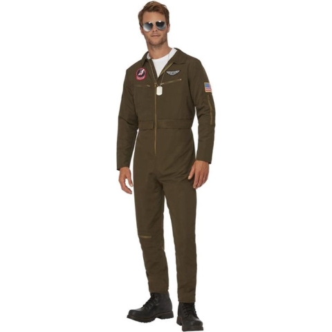 Smiffy's - Piloot & Luchtvaart Kostuum - Beste Gevechtspiloot Van Top Gun - Man - Bruin - Large - Carnavalskleding - Verkleedkleding