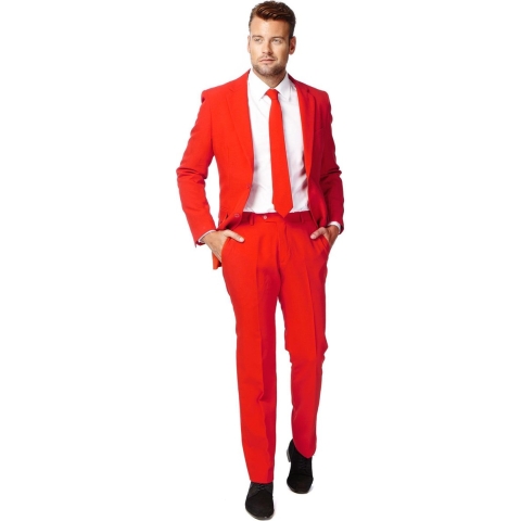 OppoSuits Red Devil - Mannen Kostuum - Rood - Feest - Maat 60