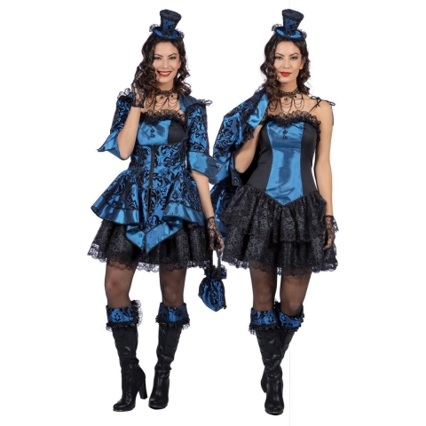 Wilbers & Wilbers - Jaren 20 Danseressen Kostuum - Parijs Jaren 20 Can Can Danseres Suzanne - Vrouw - Blauw - Maat 34 - Carnavalskleding - Verkleedkleding