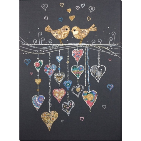 Borduurpakket met Kralen/Parels - ABRIS ART - Birds in Love - Verliefde vogeltjes - kralenborduren