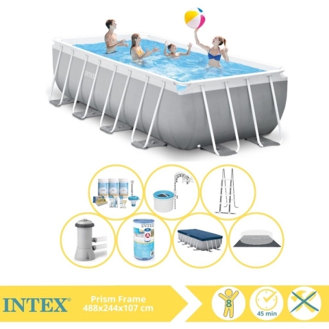 Intex Prism Frame Zwembad - Opzetzwembad - 488x244x107 cm - Inclusief Onderhoudspakket, Filter en Skimmer
